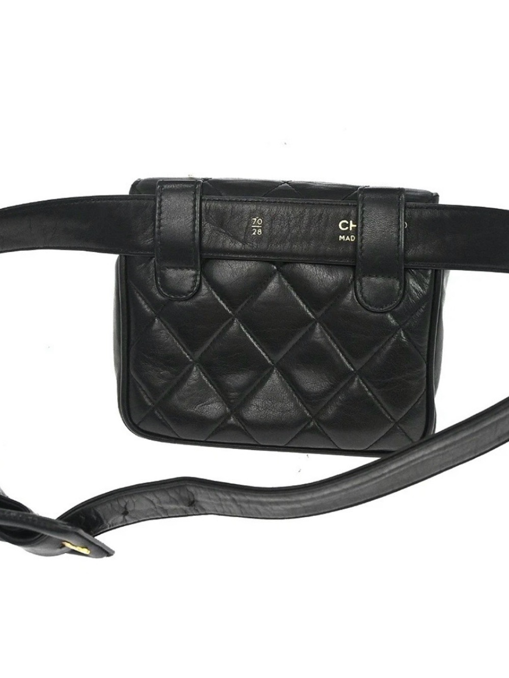 Authentic CHANEL 1991 black lambskin vintage mini belt bum bag waist 70cm - Picture 2 of 10